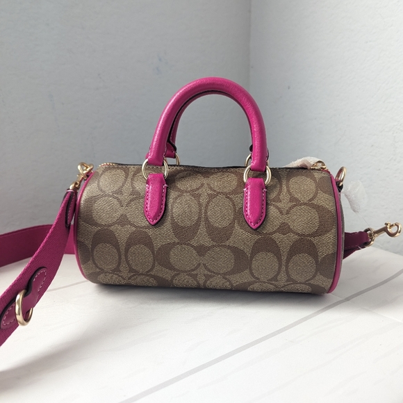 NWT COACH CB874 Lacey Crossbody In Signature Canvas & Leather Khaki/Cerise - Picture 2 of 6